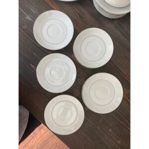 8 American Limoges Salem Heritage Lace Bouquet Saucers Platinum Trim 6in Japan